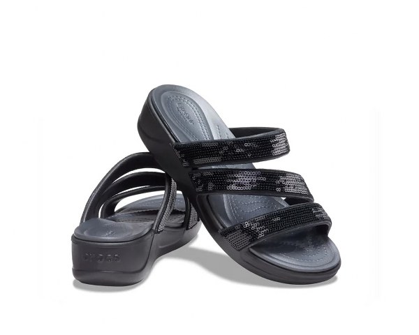 Crocs Papucs Crocs Boca Sequin Strappy Wedge W
