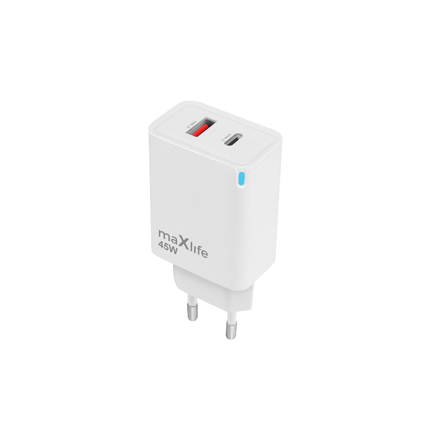 Maxlife MXTC-09-45AC GaN USB-C + USB hálózati töltő – 45W, fehér