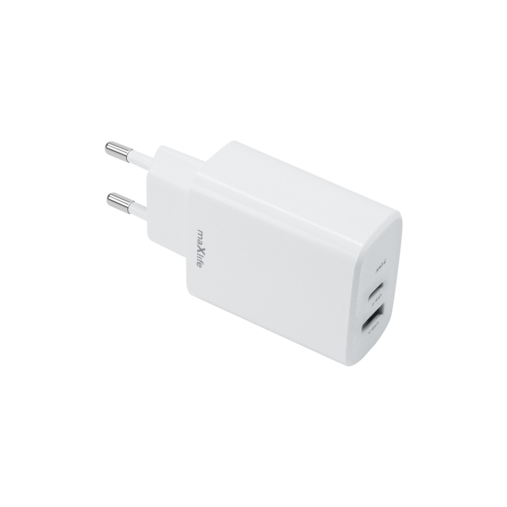 Maxlife MXTC-10-30AC USB-C + USB hálózati töltő – 30W, fehér