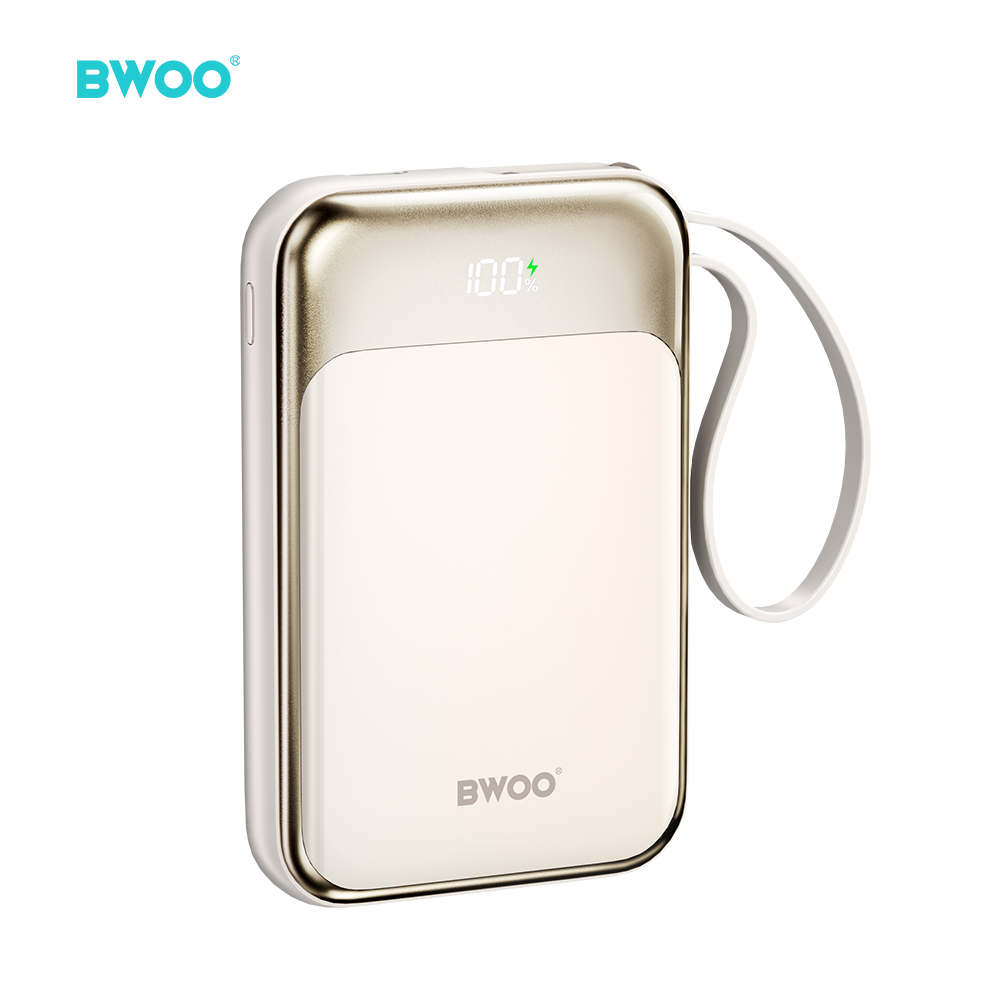BWOO P80 10000mAh Powerbank - PD 20W Gyorstöltés, Vezeték Nélküli Töltés (MagSafe), Beépített USB-C kábel, Kijelző