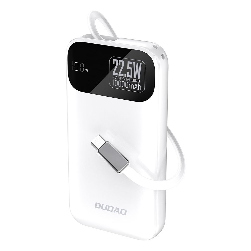 Dudao K31 10000mAh Powerbank, 22.5W PD Gyorstöltés, Beépített kábel, USB-C – Kompakt külső akkumulátor