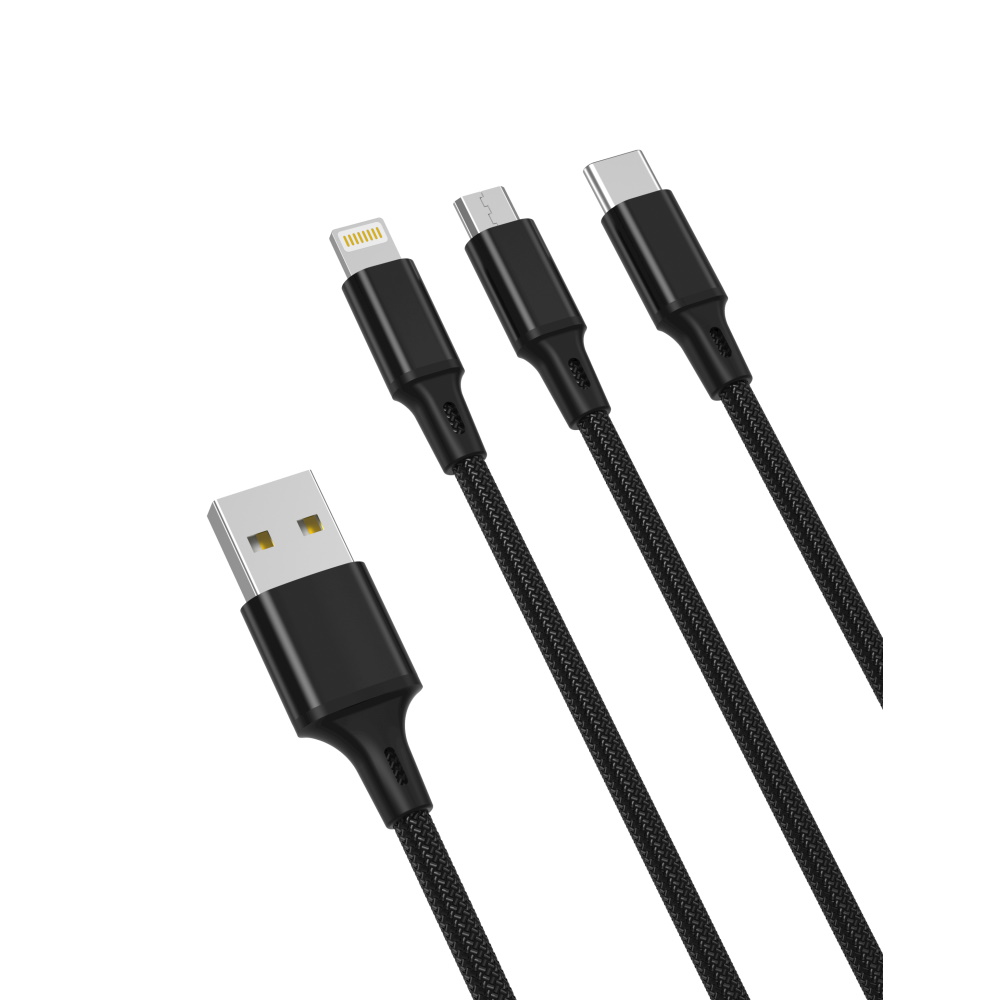 XO NB173 3in1 USB - Lightning + USB-C + microUSB töltőkábel, 1,2m, 2,4A