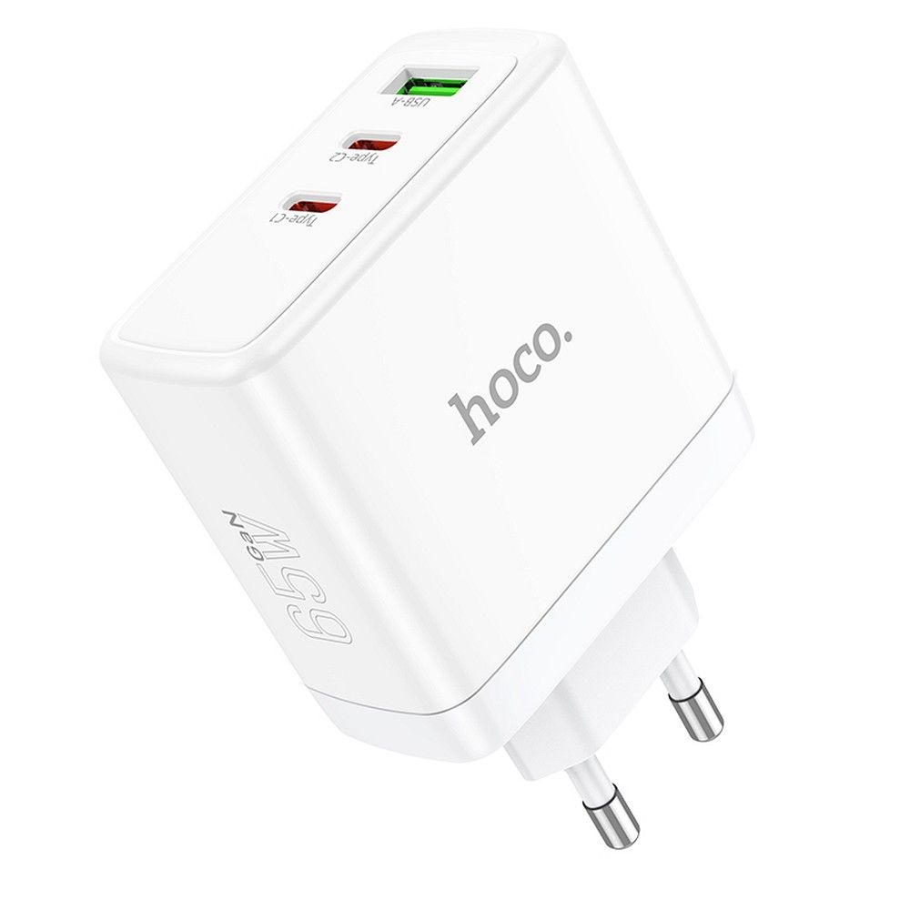 Hoco N30 GaN Hálózati Töltő 65W, 2×USB-C + USB-A, PD/QC gyorstöltés, kompakt adapter