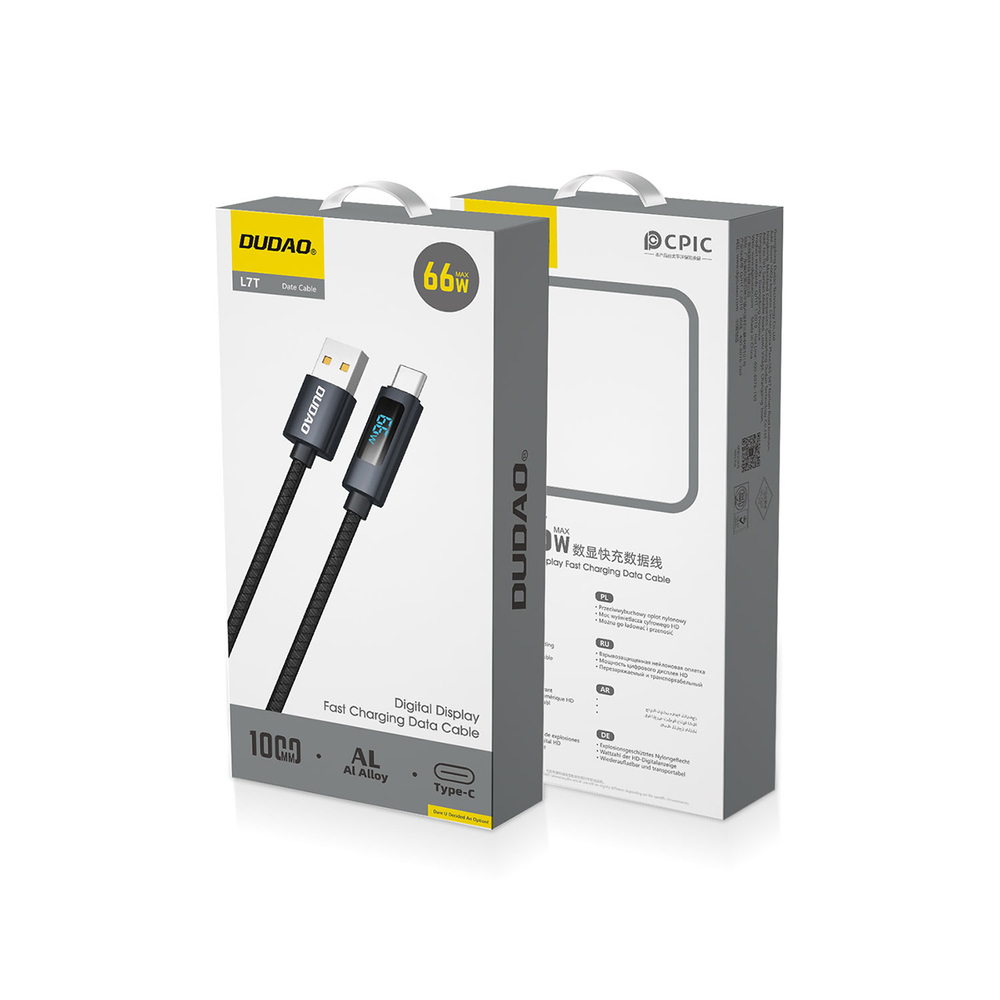 Dudao L7T USB-A – USB-C Kábel 66W, 1m, LED kijelző, gyorstöltés, fonott kivitel – 3. kép