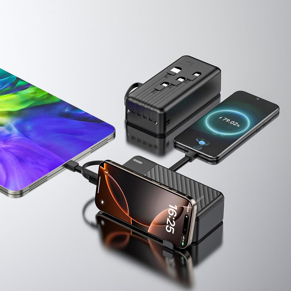 Dudao K11 Max 30000mAh Powerbank - 10W, Beépített kábelek (USB-C / Lightning / micro USB / USB-A), Telefontartó – 11. kép