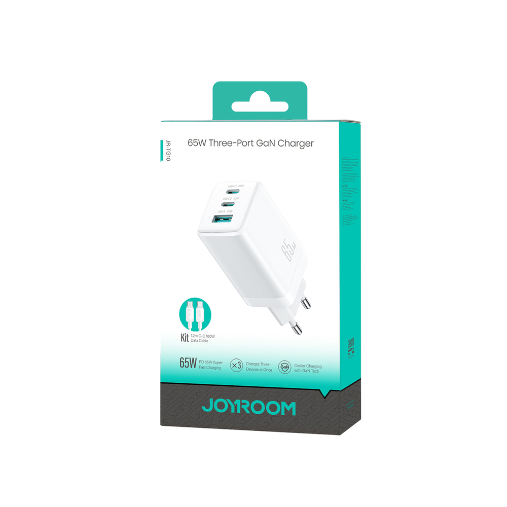 Joyroom JR-TG10 65W GaN Hálózati Töltő, 2×USB-C + USB-A, PD/PPS/QC gyorstöltés + USB-C kábel – 13. kép