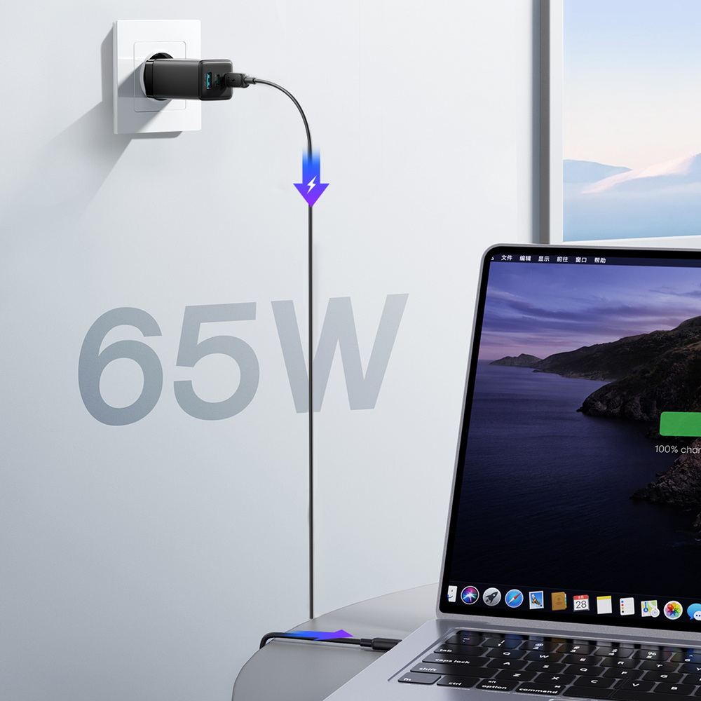 Joyroom JR-TG10 65W GaN Hálózati Töltő, 2×USB-C + USB-A, PD/PPS/QC gyorstöltés + USB-C kábel – 20. kép
