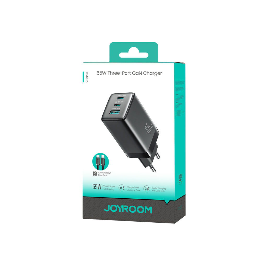 Joyroom JR-TG10 65W GaN Hálózati Töltő, 2×USB-C + USB-A, PD/PPS/QC gyorstöltés + USB-C kábel – 16. kép