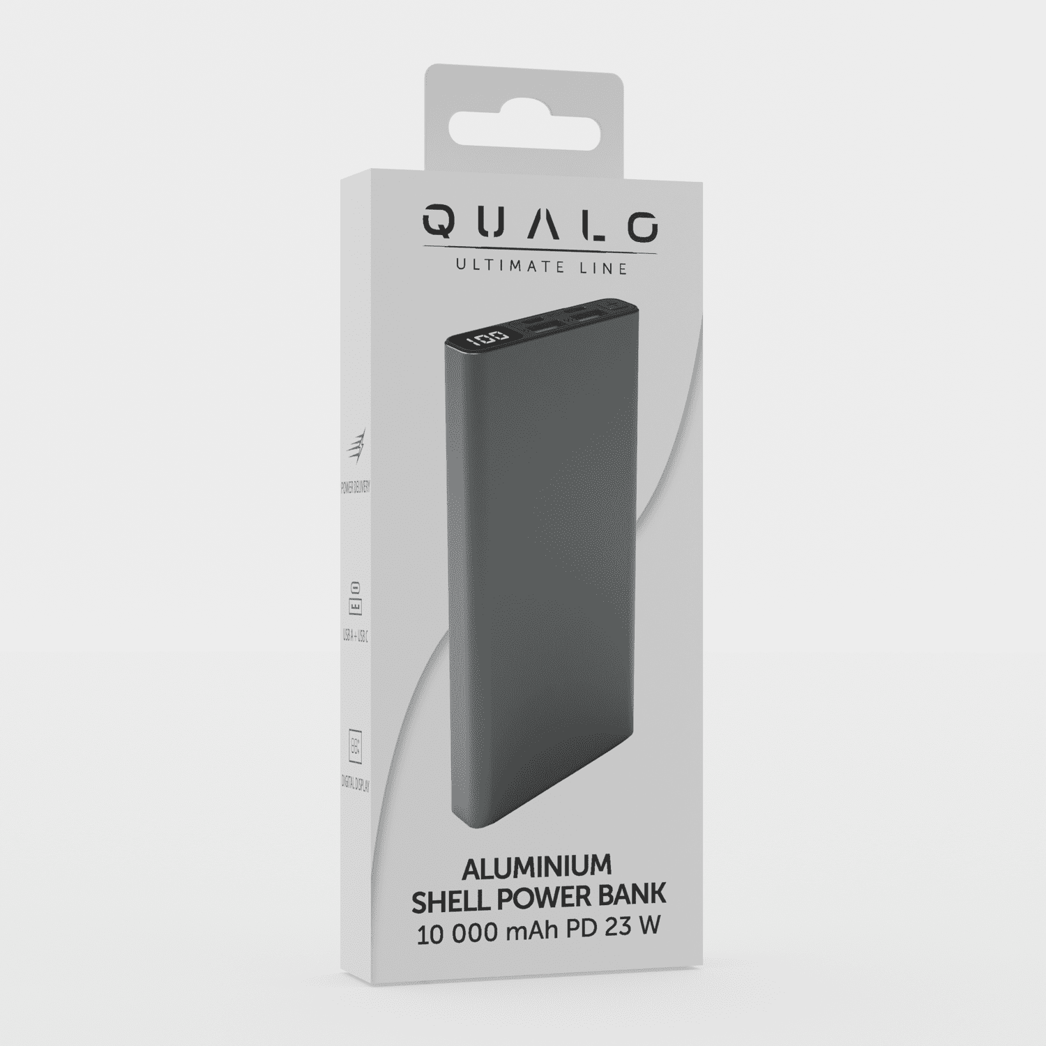QUALO QPB10-LD-23-18 10000mAh Powerbank, LED Kijelzővel, 23W, Gyors Töltés, Szürke – 10. kép