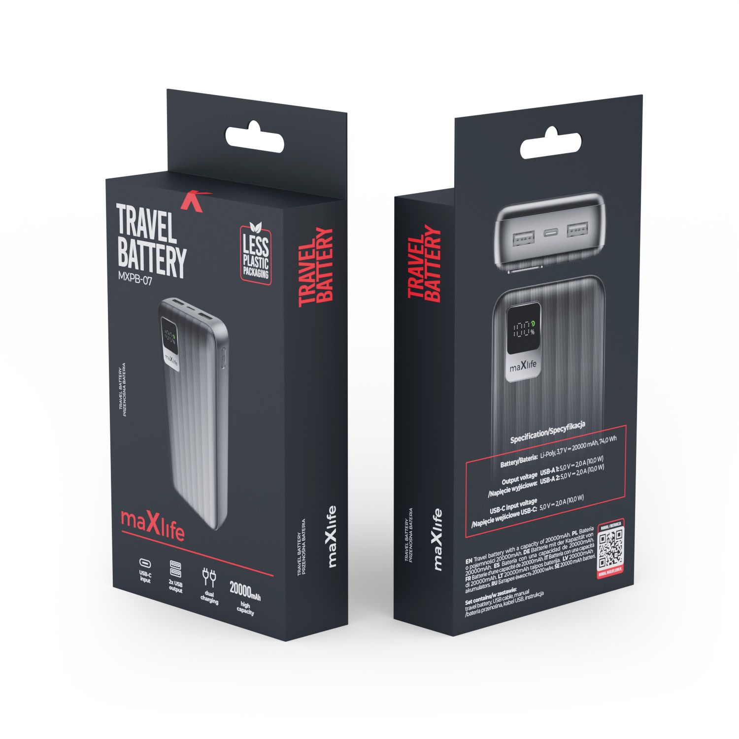 Maxlife powerbank MXPB-07 20000mAh, fekete – 6. kép