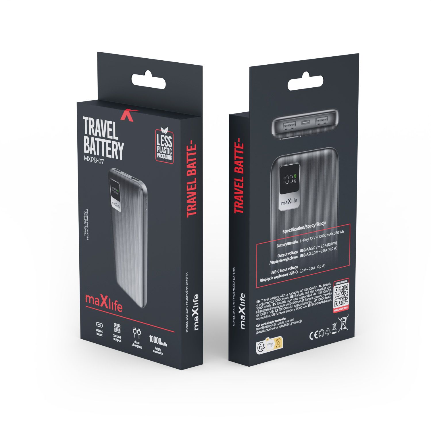 Maxlife powerbank MXPB-07 10000 mAh, fekete – 6. kép