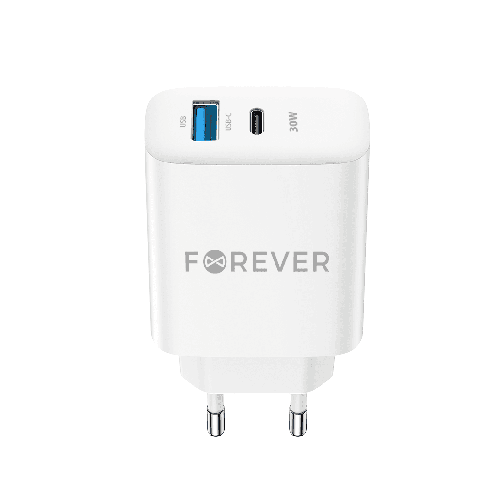 Forever TC-07-30AC USB-C + USB hálózati töltő – 30W, fehér