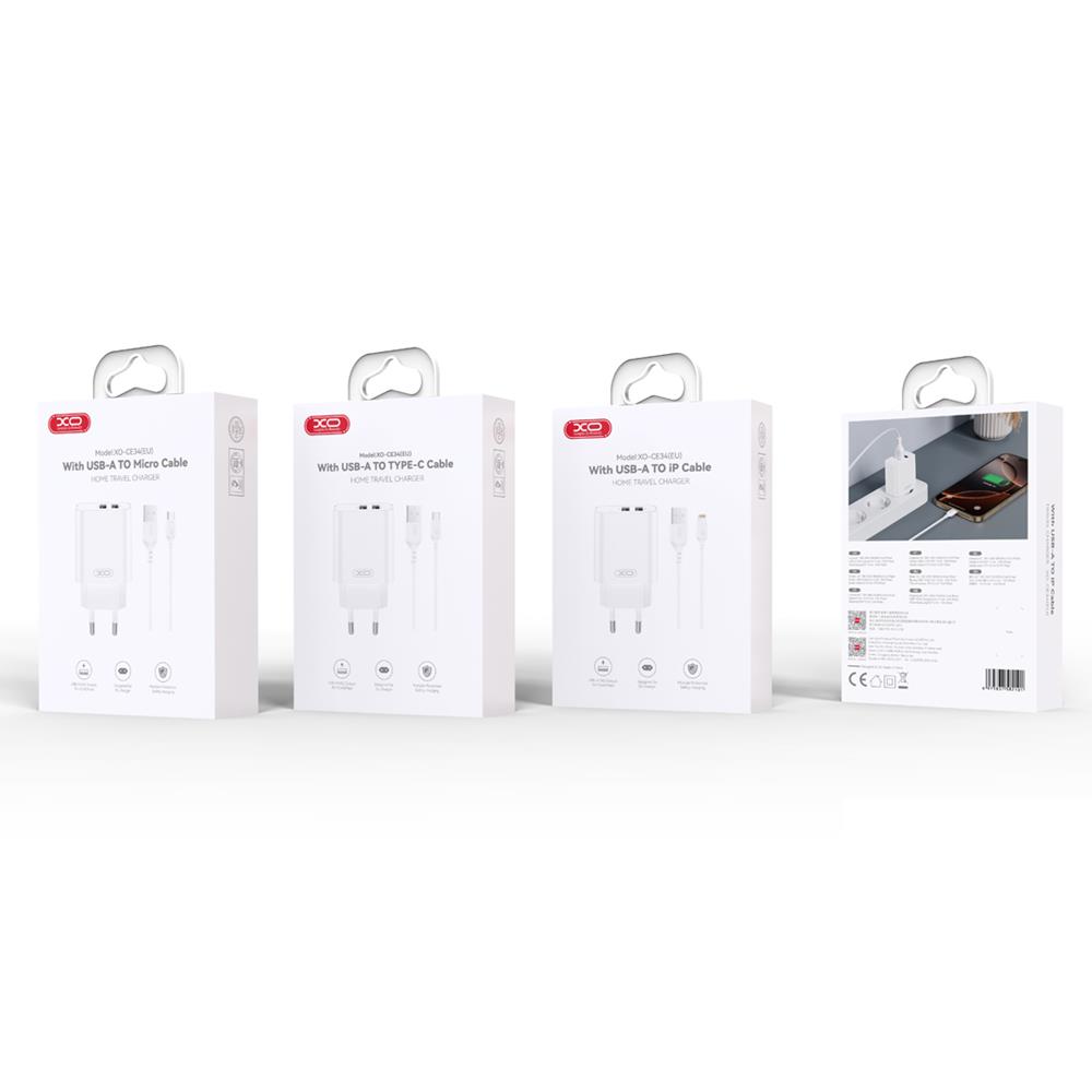 XO CE34 hálózati gyorstöltő, 2xUSB, 2,4A, fehér – 6. kép
