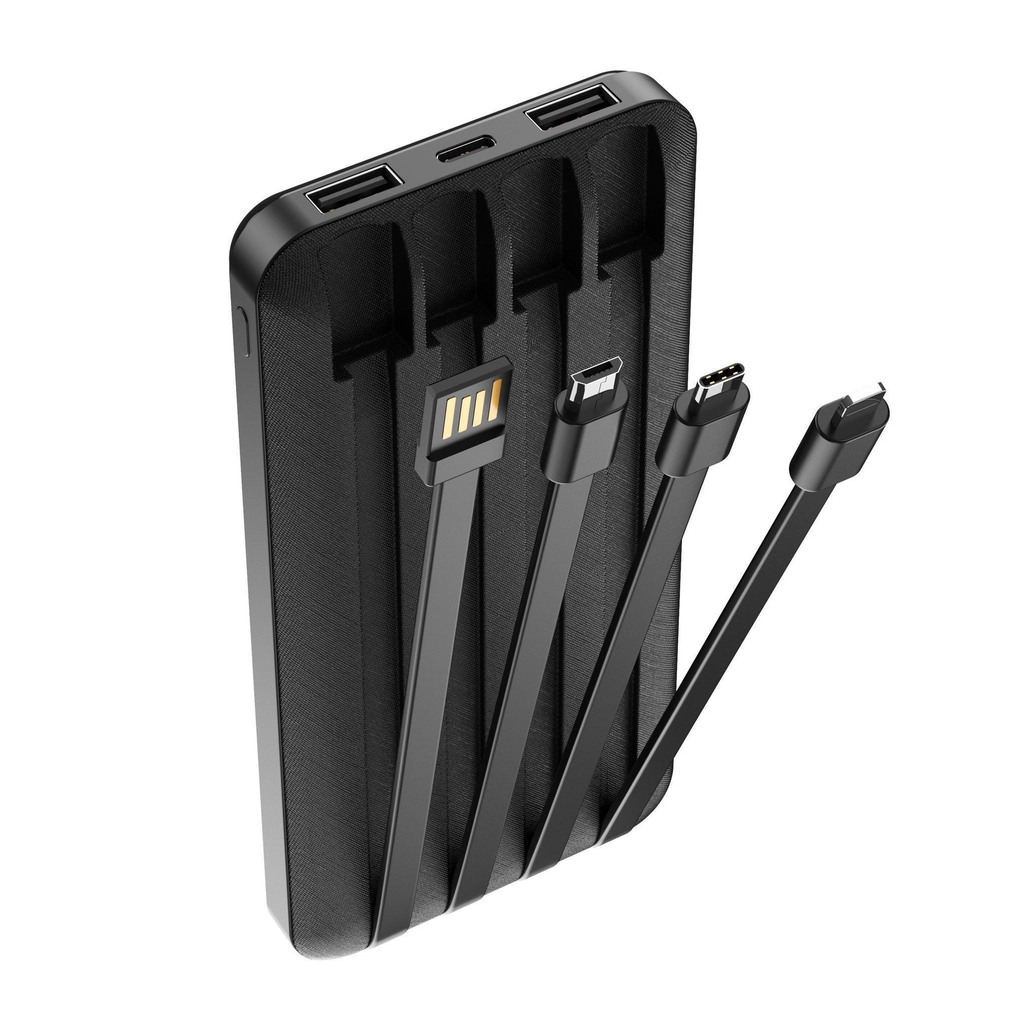 Forever TB-411 ALLin1 10000mAh powerbank – beépített kábelekkel (USB-C + Lightning + microUSB) – fekete – 7. kép