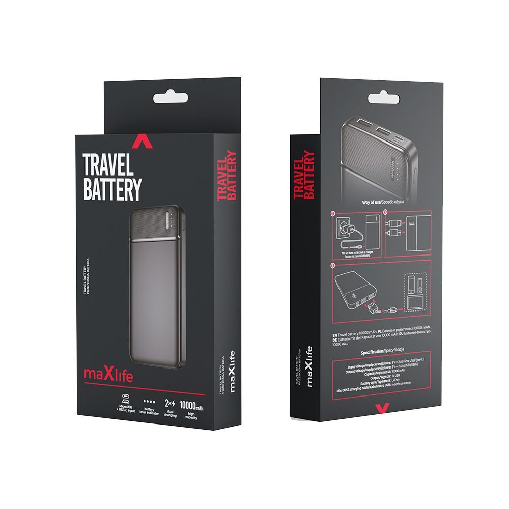 Maxlife MXPB-01 10000mAh hordozható külső akkumulátor – fekete – 23. kép