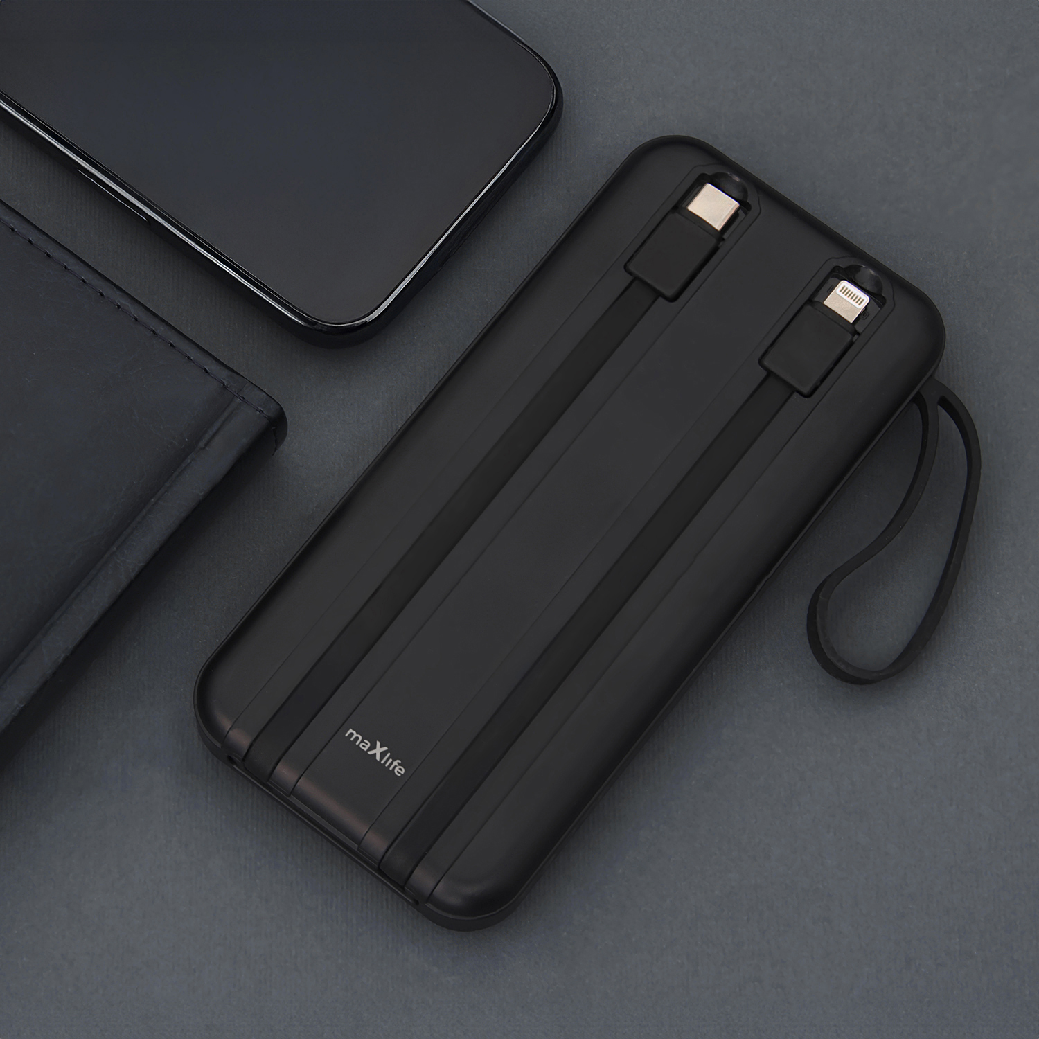 Maxlife MXPB-06 Beépített Kábeles Power Bank – 10000 mAh PD QC 22,5W Gyors töltő, Fekete – 17. kép