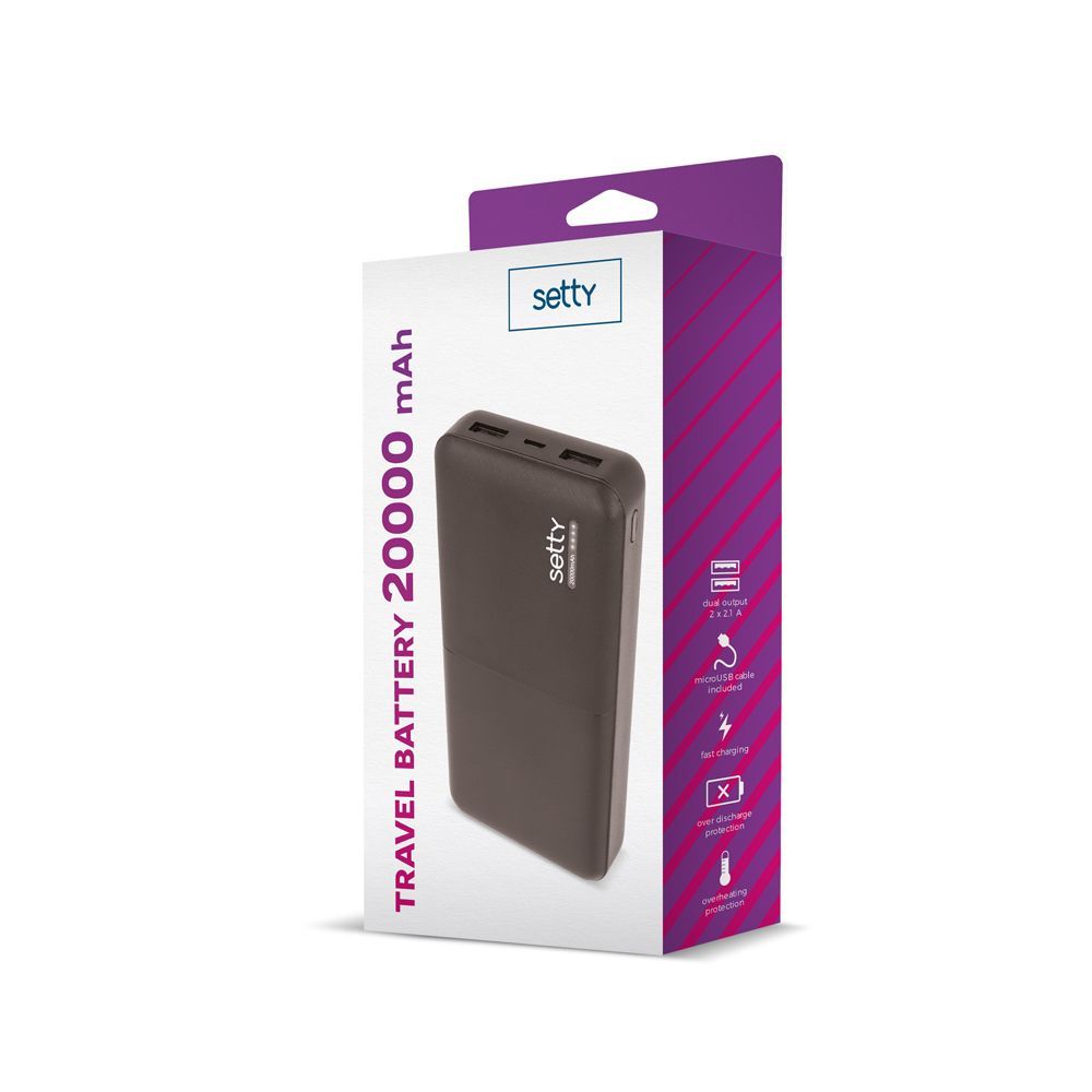 Setty SPB-20 20000mAh nagy kapacitású hordozható külső akkumulátor – fekete – 4. kép