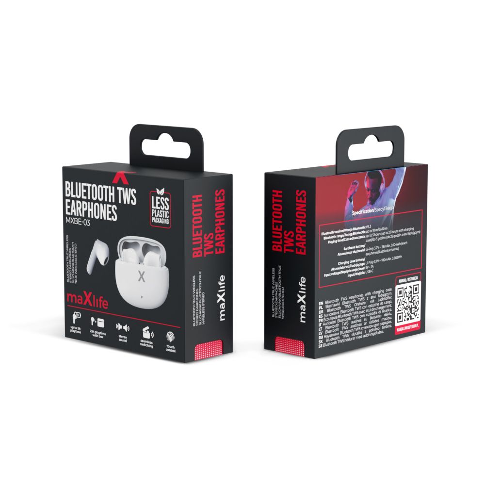 Maxlife MXBE-03 TWS Bluetooth vezeték nélküli fülhallgató – Fehér, töltőtokkal – 30. kép