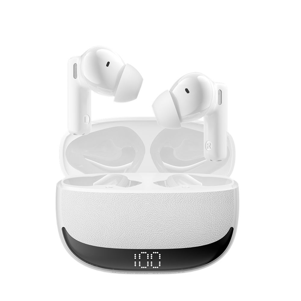 BWOO BW40 TWS Bluetooth fülhallgató aktív zajszűréssel (ANC) – LCD kijelzős töltőtokkal, fehér