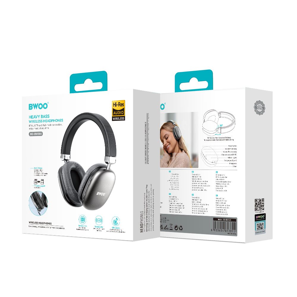 BWOO BW-585 Vezeték nélküli Bluetooth Fejhallgató – Szürke – 8. kép