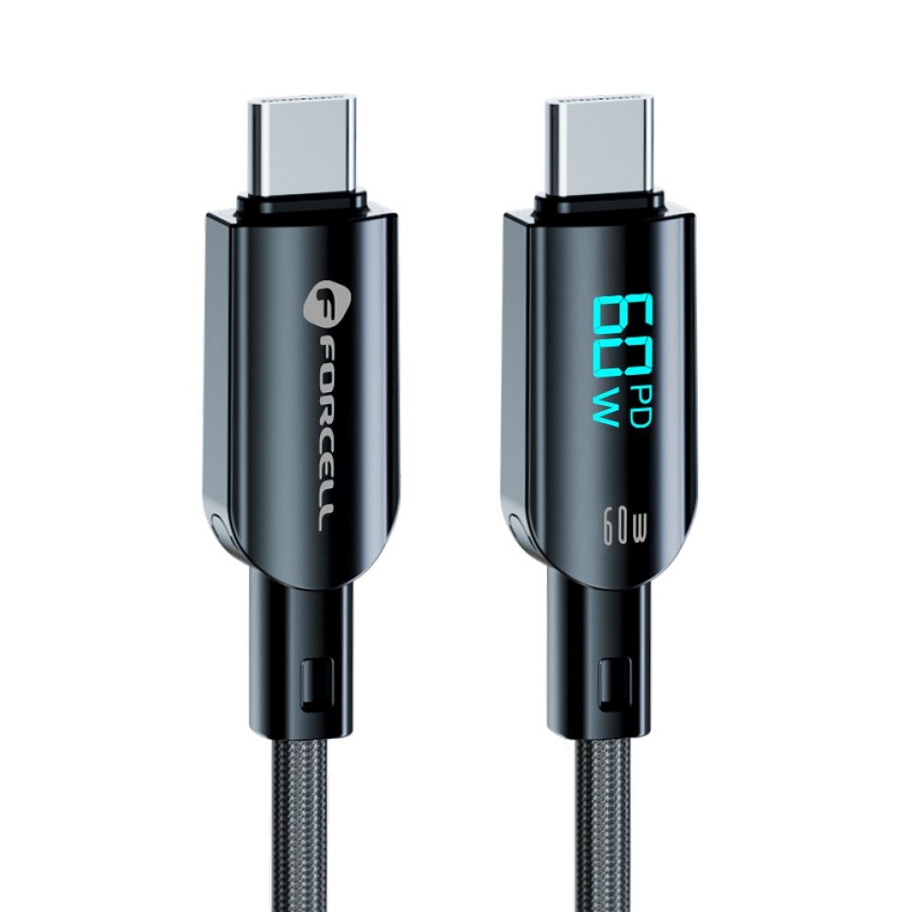 Forcell F-Energy C274 USB-C – USB-C gyorstöltő kábel - 60W, 1,2 m, PD/QC4.0, digitális kijelzővel