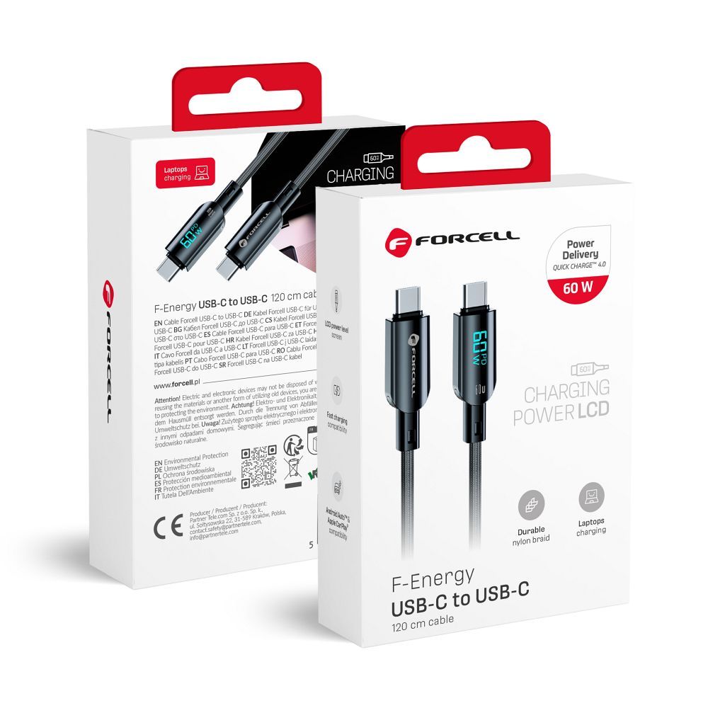 Forcell F-Energy C274 USB-C – USB-C gyorstöltő kábel 60W, digitális teljesítménykijelzővel, 1,2 méter – 8. kép