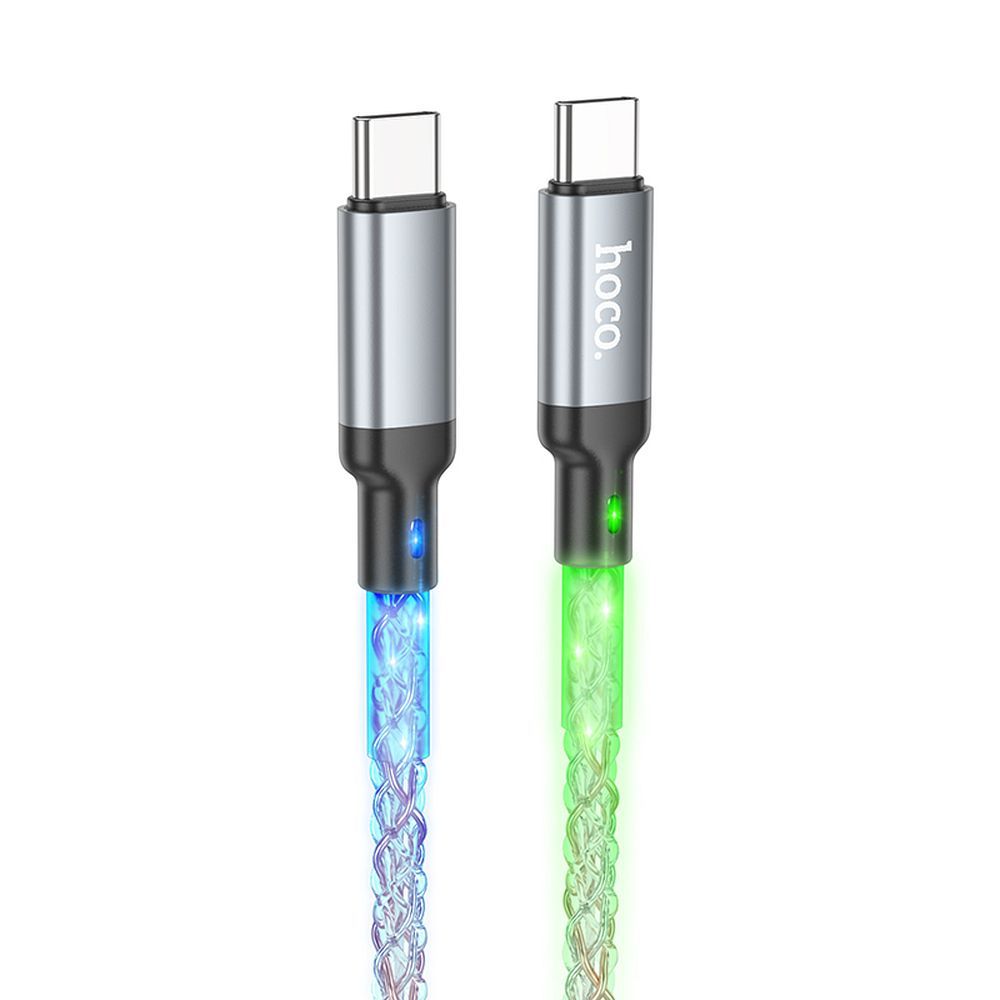 Hoco U112 USB-C – USB-C Töltőkábel - 60W, 1m, LED világítás, 3A gyorstöltés, fonott kivitel