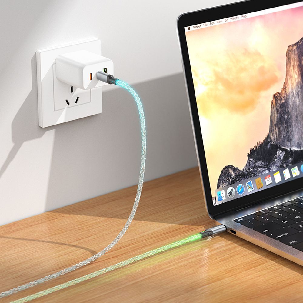 Hoco U112 Shine USB-C – USB-C LED világításos gyorstöltő és adatkábel 60W, 1 méter – 16. kép