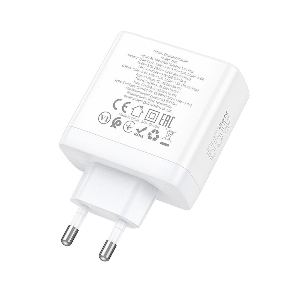 Hoco N30 GaN 65W gyorstöltő – 2× USB-C + USB-A, Power Delivery, Quick Charge, laptop töltéshez – 15. kép