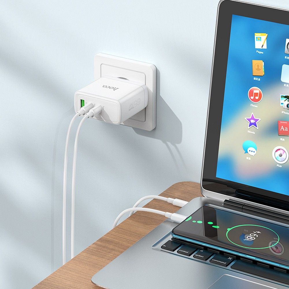 Hoco N30 GaN 65W gyorstöltő – 2× USB-C + USB-A, Power Delivery, Quick Charge, laptop töltéshez – 17. kép