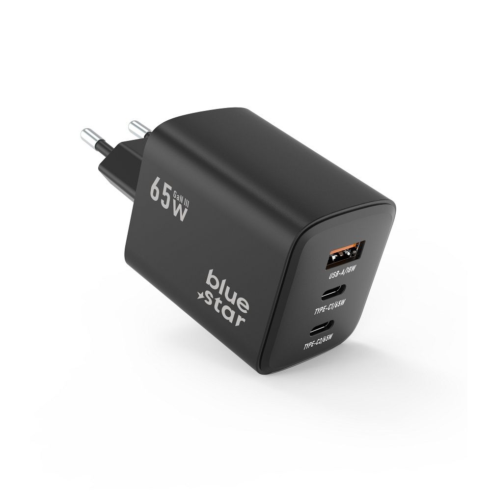 Blue Star VT-43 65W GaN Hálózati Töltő – 2×USB-C + USB-A, PD/QC4.0 gyorstöltés