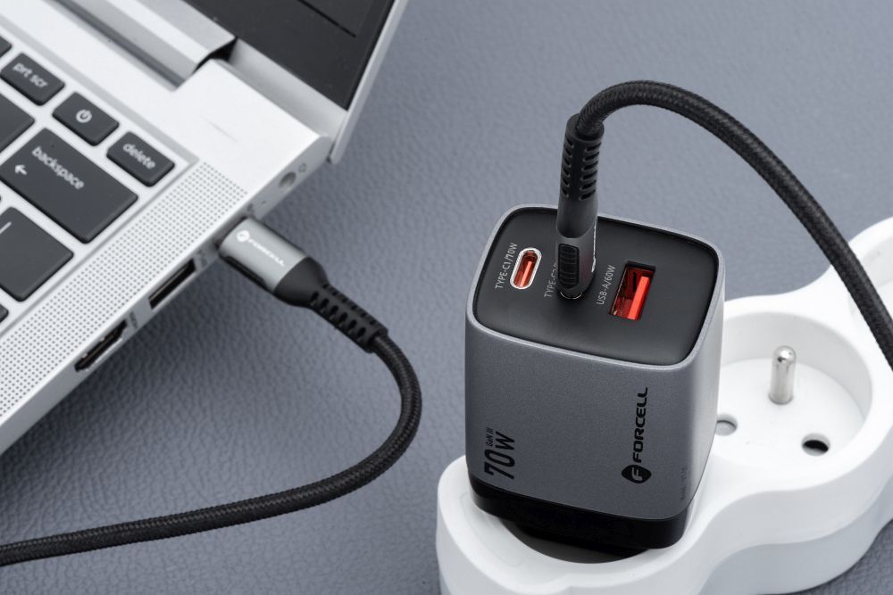 Forcell F-Energy VT-37 GaN III hálózati gyorstöltő – 70W, 2× USB-C + USB-A, PD, QC 4.0, Samsung SFC 2.0, LCD kijelző, szürke – 9. kép
