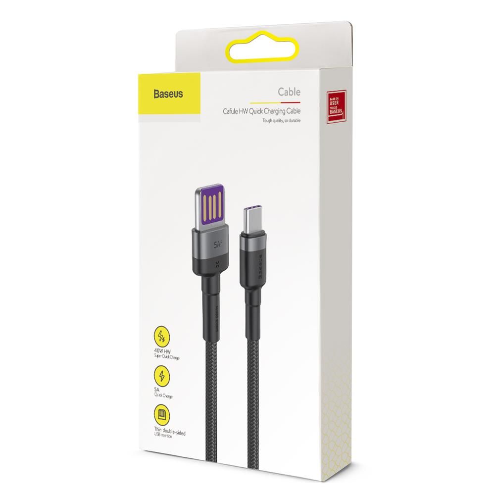 Baseus Cafule HW QC USB–USB-C töltő- és adatkábel – 1 m, 40W, szürke-fekete – 18. kép