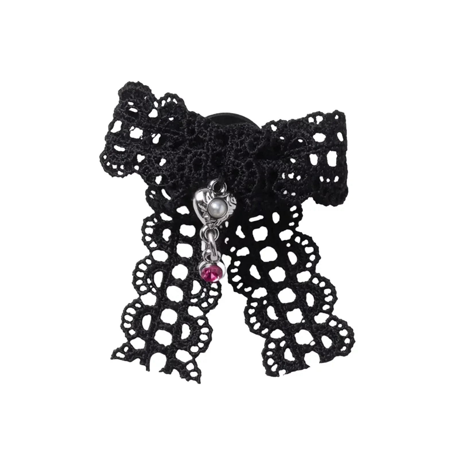 Crocs Jibbitz Black Lace Bow Silver Heart