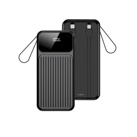 Maxlife MXPB-06 10000mAh Beépített Kábeles Powerbank – 22,5W PD QC Gyors töltő, Fekete