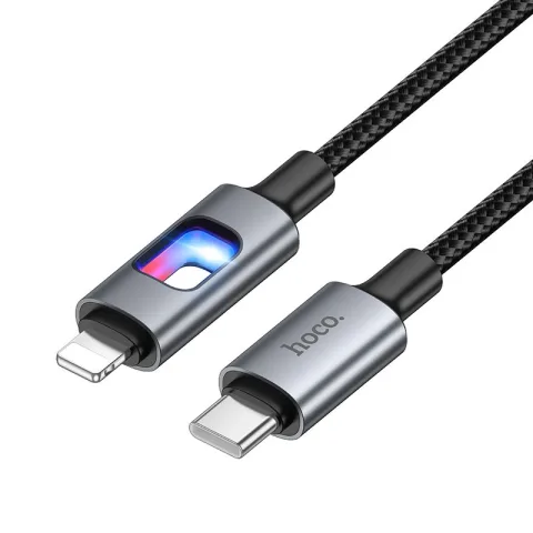 Hoco U144 USB-C – Lightning LED Gyorstöltő Kábel 27W 1,2m – fonott töltő- és adatkábel