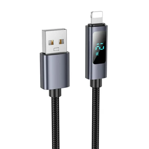 Hoco X112 USB-A – Lightning Kábel LED Kijelzővel 1m – 2.4A gyorstöltő és adatkábel