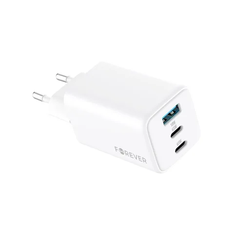 Forever TC-08-65ACC GaN Hálózati Töltő – 65 W PD és QC Gyorstöltés, 2× USB-C és 1× USB-A Csatlakozó